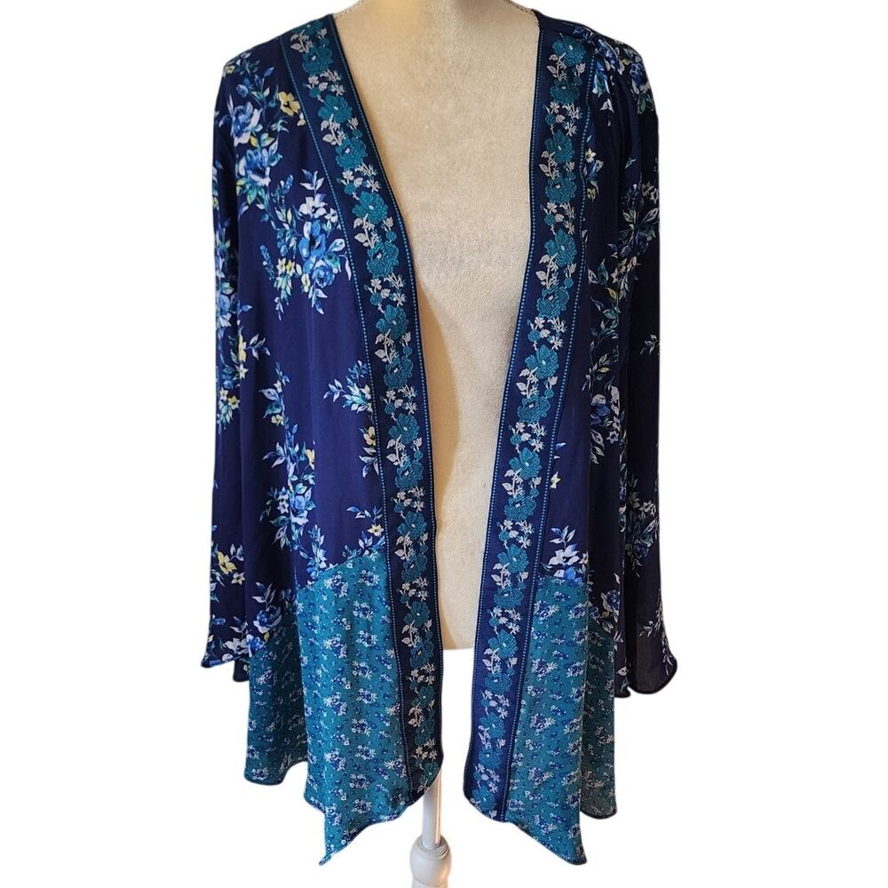 The Pioneer Woman Blue Teal Floral Kimono Cardigan Plus Size XXL / XXXL